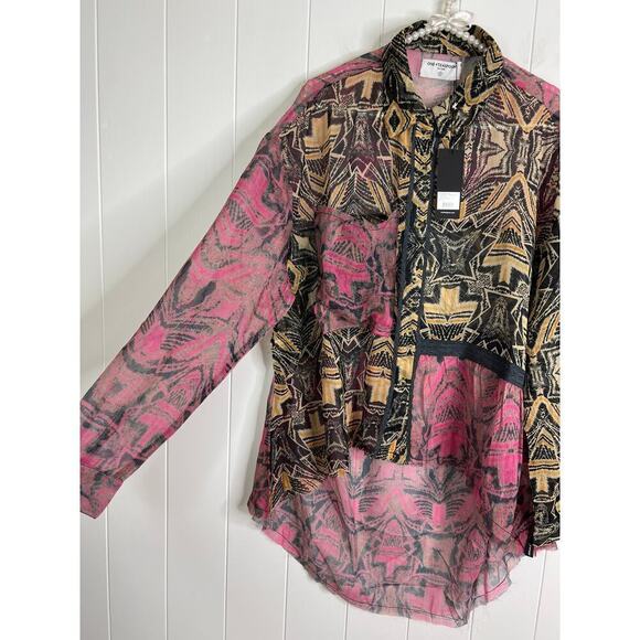 One Teaspoon Kaleidoscope Lunar Shirt High/Low Sheer Size Med NWT - Picture 3 of 11